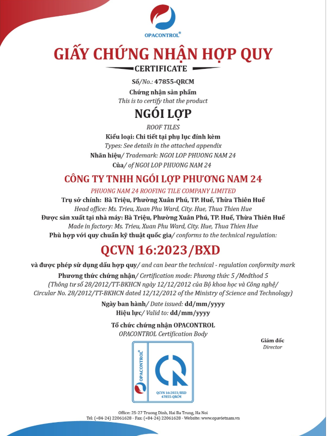 Giấy chứng nhận hợp quy ngói lợp