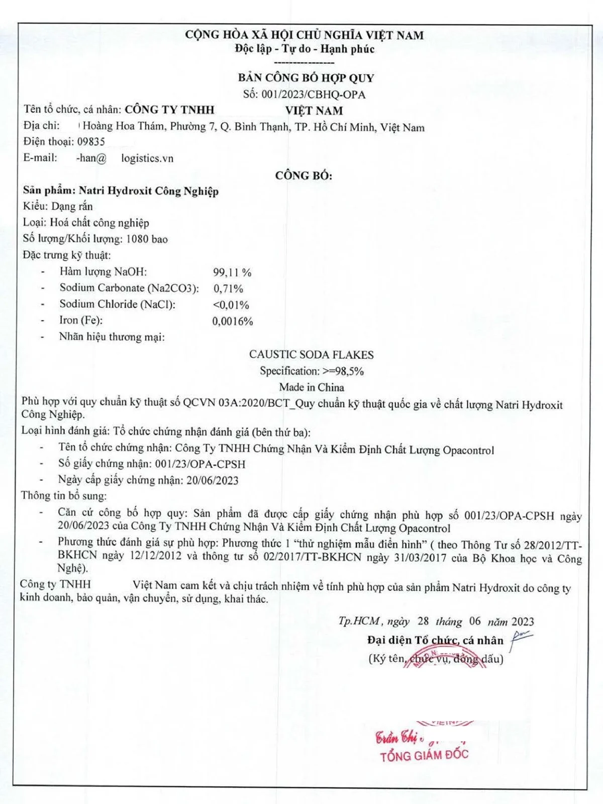 Bản công bố hợp quy