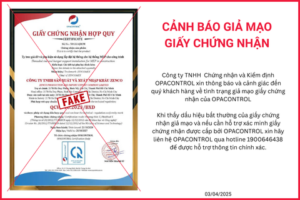 CẢNH BÁO GIẢ MẠO GIẤY CHỨNG NHẬN OPACONTROL
