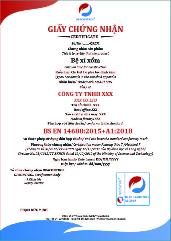 Hình ảnh mẫu giấy chứng nhận sản phẩm Bệ xí xổm phù hợp tiêu chuẩn BS EN 14688:2015+A1:2018