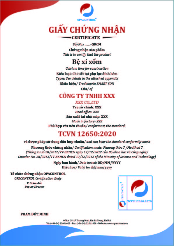 Hình ảnh mẫu giấy chứng nhận Bệ xí xổm theo TCVN 12650:2020