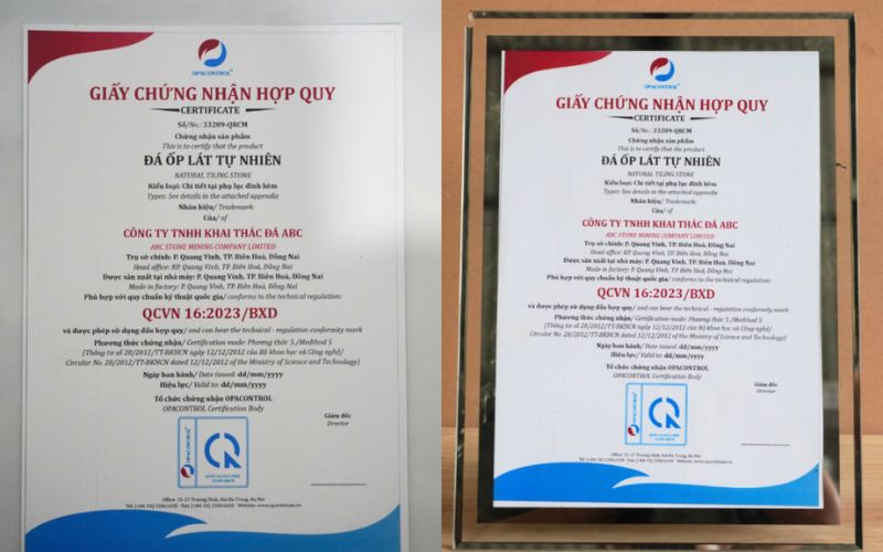 Giấy chứng nhận hợp quy đá ốp lát OPACONTROL cung cấp cho khách hàng
