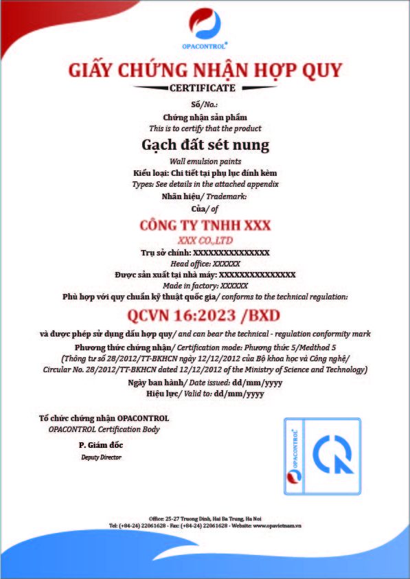 Mẫu giấy chứng nhận hợp quy gạch đất sét nung
