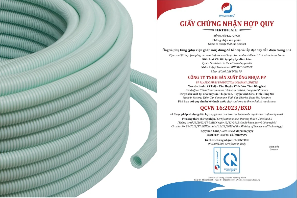 Chứng nhận hợp quy ống luồn dây điện tại OPACONTROL