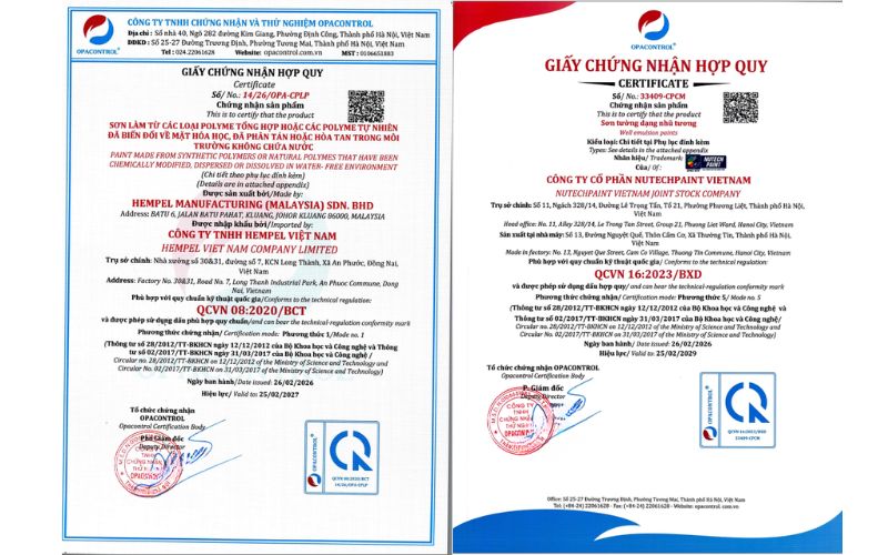 Giấy chứng nhận hợp quy sơn do OPACONTROL cung cấp 