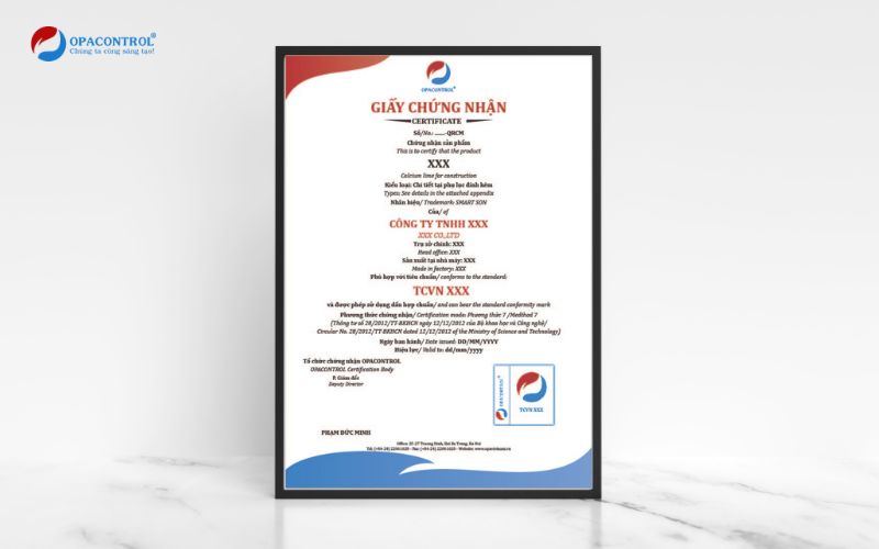 Mẫu giấy hợp chuẩn OPACONTROL cấp cho khách hàng 