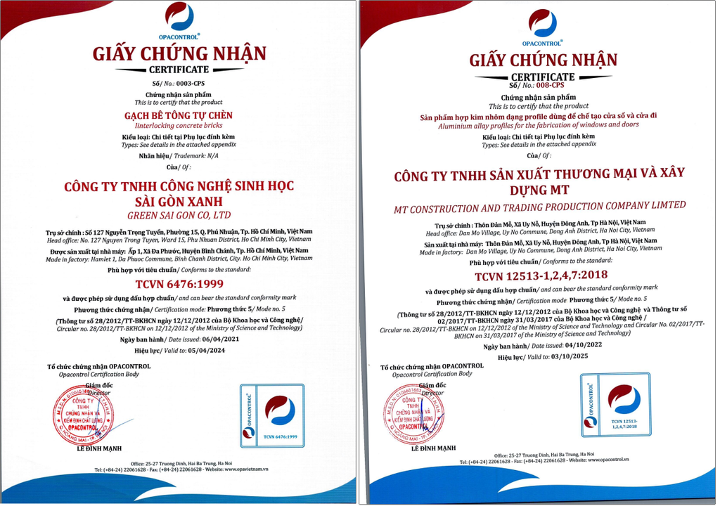 Giấy chứng nhận hợp chuẩn (mẫu tham khảo)