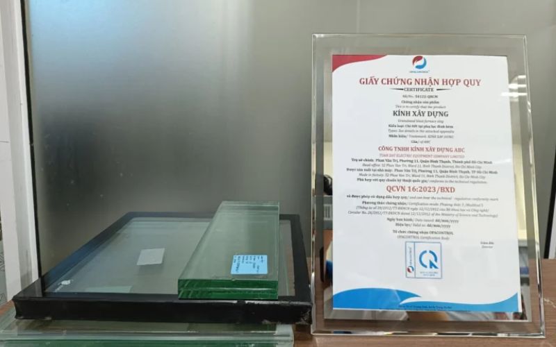 Ví dụ về hình ảnh mẫu giấy chứng nhận hợp quy kính đã thực hiện cho khách hàng tại OPACONTROL