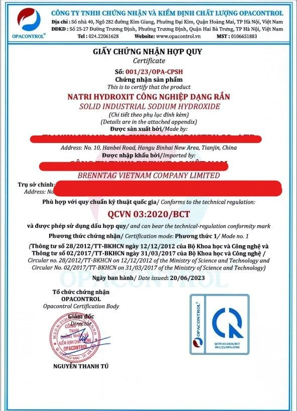 Giấy chứng nhận hợp quy NAOH
