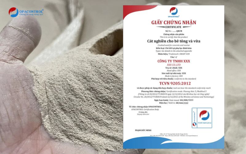 Mẫu giấy chứng nhận hợp chuẩn Cát nghiền cho bê tông và vữa phù hợp tiêu chuẩn TCVN 9205:2012