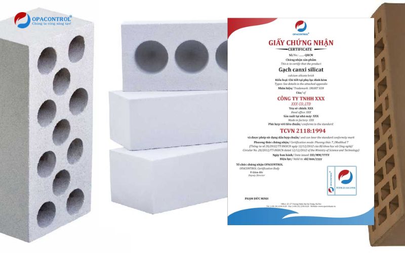 Giấy chứng nhận hợp chuẩn gạch canxi silicat phù hợp tiêu chuẩn TCVN 2118:1994