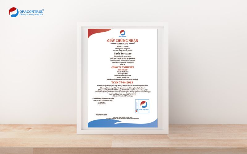Giấy hợp chuẩn gạch Terrazzo theo TCVN 7744:2013 OPACONTROL cấp cho khách hàng 