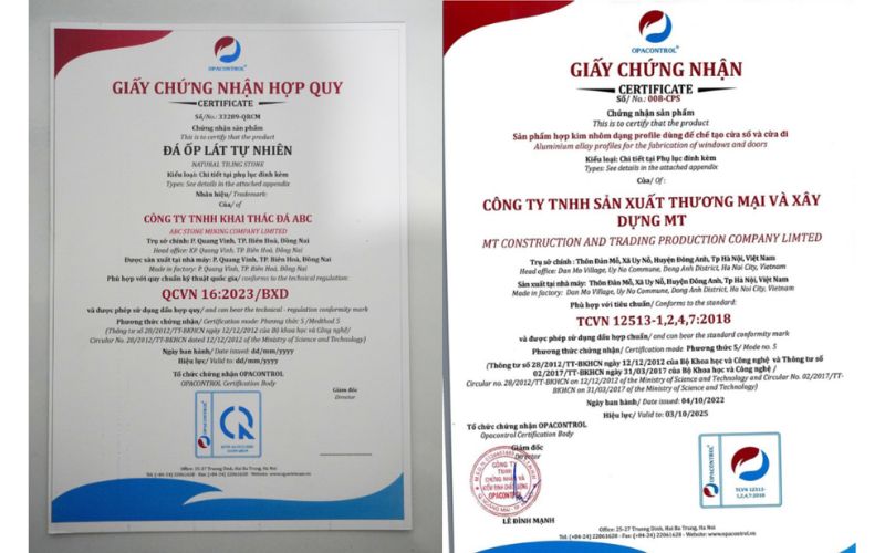 So sánh mẫu giấy chứng nhận hợp quy và hợp chuẩn tại OPACONTROL 