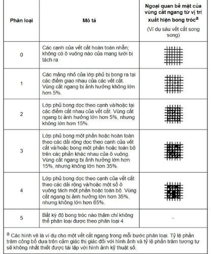 Phân loại kết quả thử nghiệm bám dính sơn