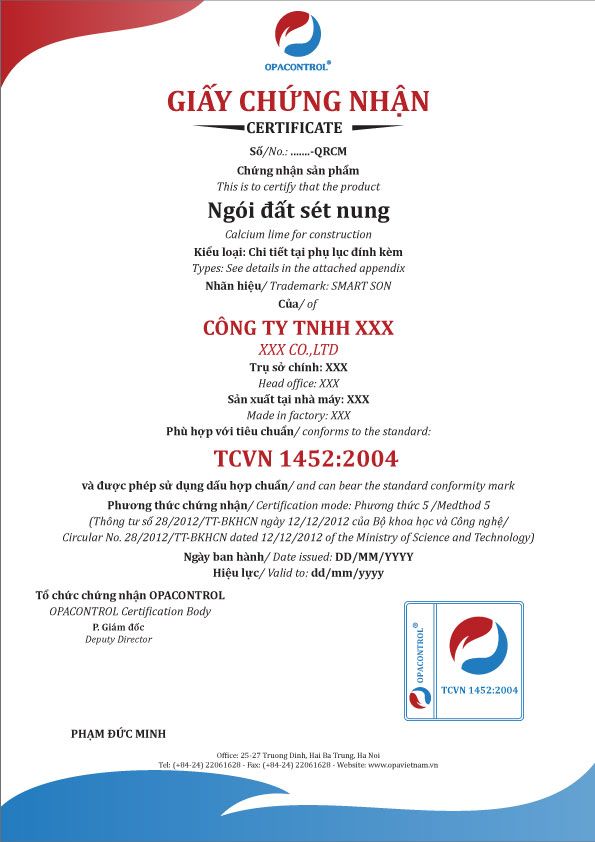 Chứng nhận hợp chuẩn Ngói đất sét nung theo TCVN 1452:2004 (Phương thức 5)