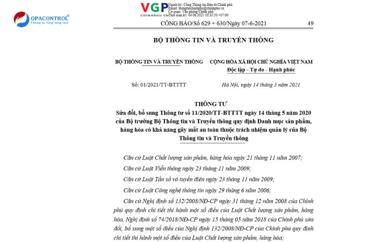 Các sản phẩm phải chứng nhận theo Thông tư 01/2021/TT-BTTTT theo Bộ Thông Tin và Truyền Thông
