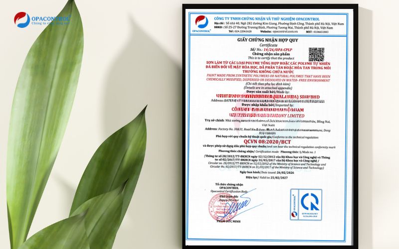 Mẫu giấy chứng nhận hợp quy theo phương thức 1 của OPACONTROL