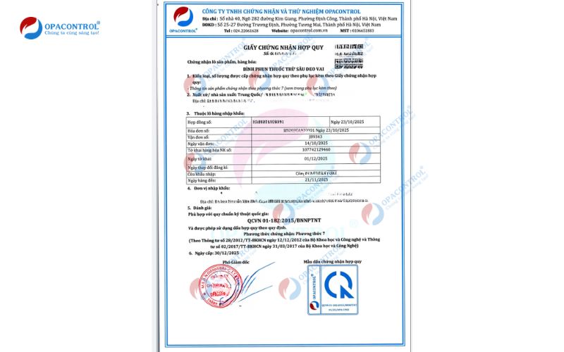 Giấy chứng nhận hợp quy phương thức 7 OPACONTROL cung cấp 