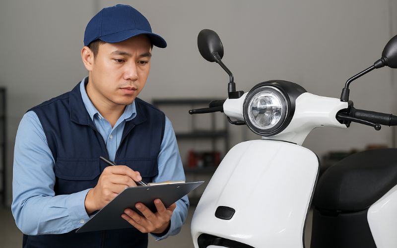 Nhân viên thực hiện kiểm tra các loại xe điện để cấp giấy chứng nhận hợp quy