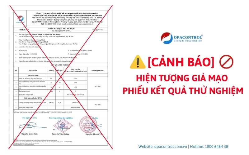 Cảnh báo về hiện tượng giả mạo phiếu kết quả thử nghiệm 