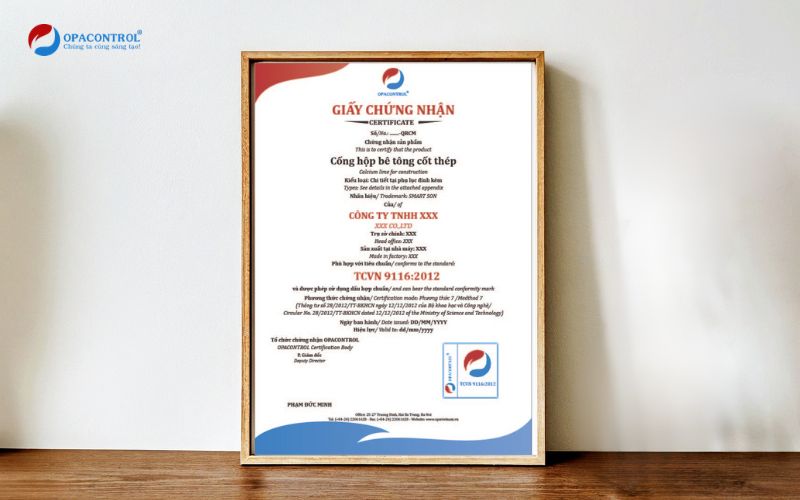 Mẫu giấy chứng nhận hợp chuẩn OPACONTROL cung cấp 