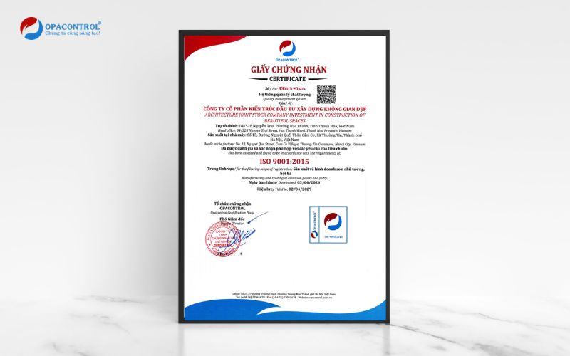 Giấy chứng nhận ISO 9001 do OPACONTROL cấp cho khách hàng