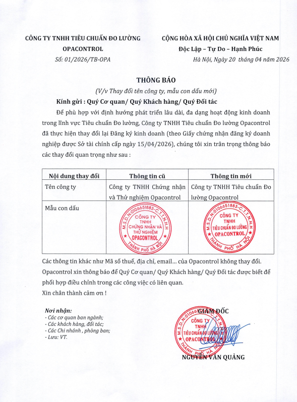 Thông báo thay đổi tên công ty và mẫu dấu doanh nghiệp