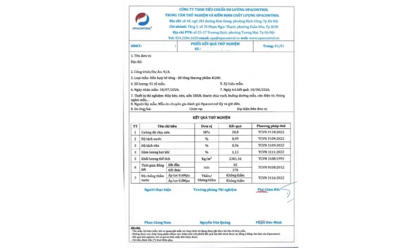 Mẫu phiếu kết quả thí nghiệm chuẩn ISO/IEC 17025